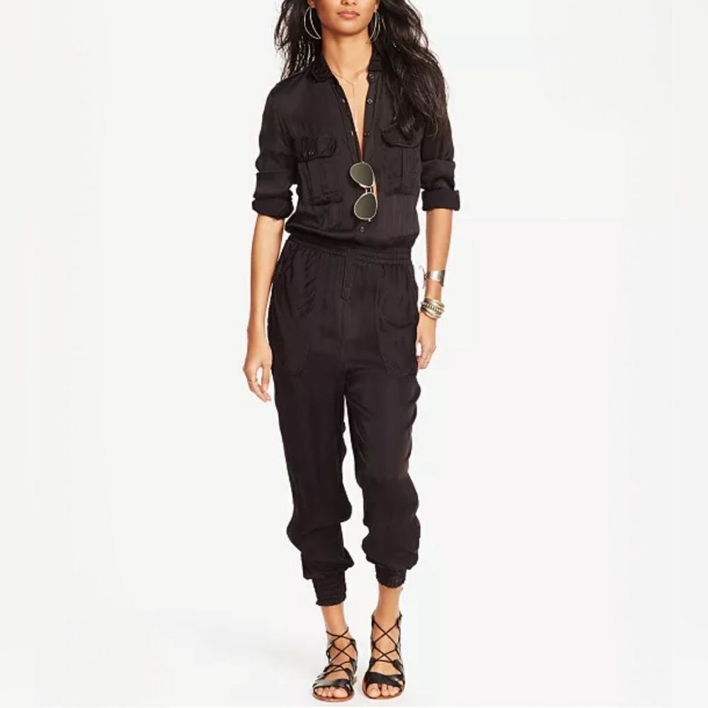 Denim & Supply Ralph Lauren Black Satin Utility Jumpsuit